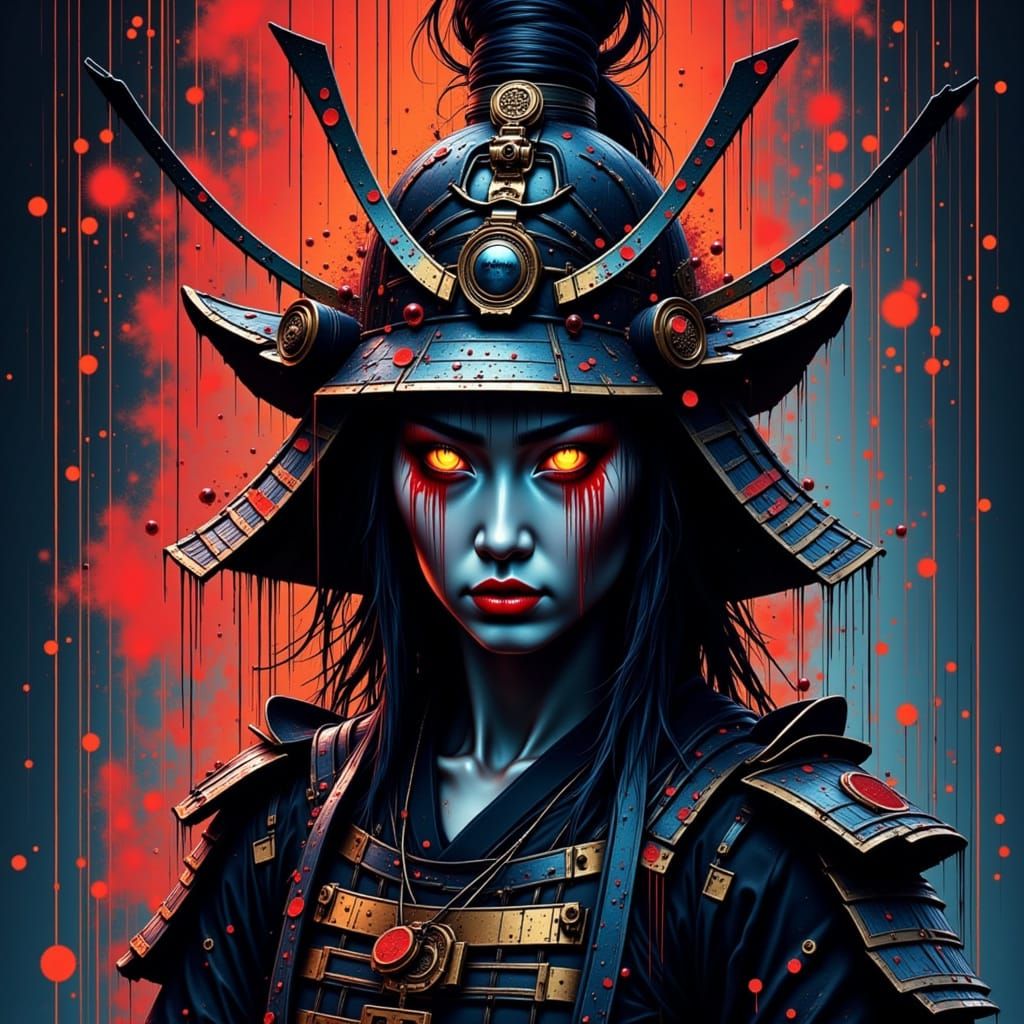 Surreal Cyberpunk Samurai in Glitch Art Style