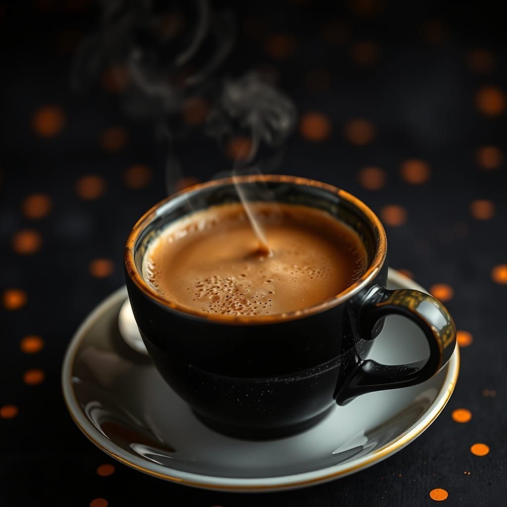 Steaming Coffee Cup Close-Up: Photorealistic Style