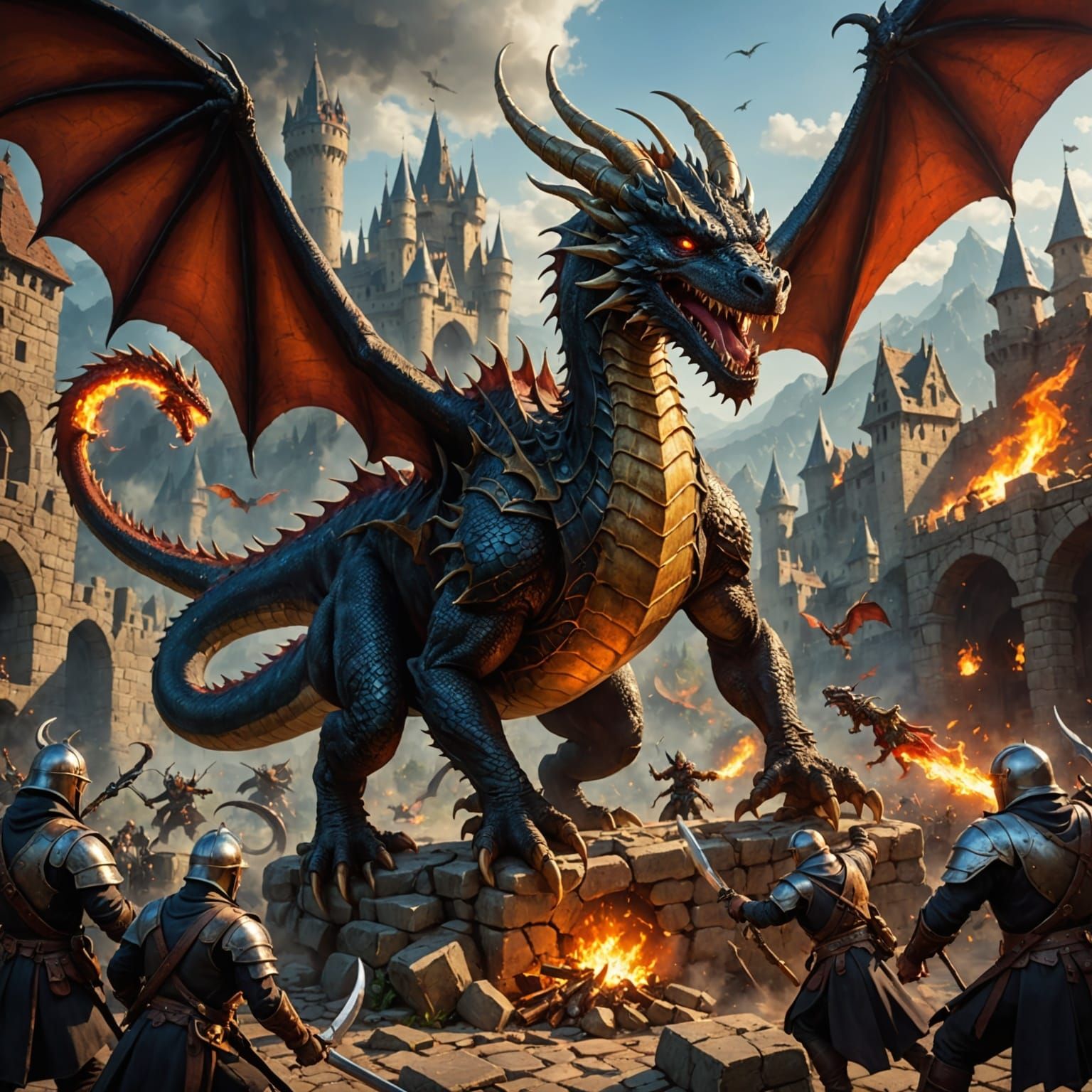 Dragon Guarding Treasure From Evil Villains