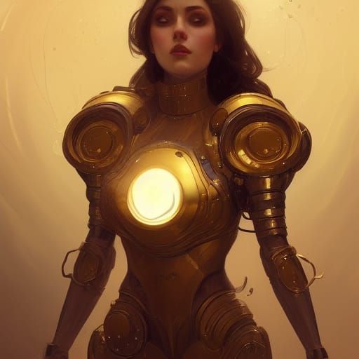 Woman in Golden Mechanical Suit Portrait