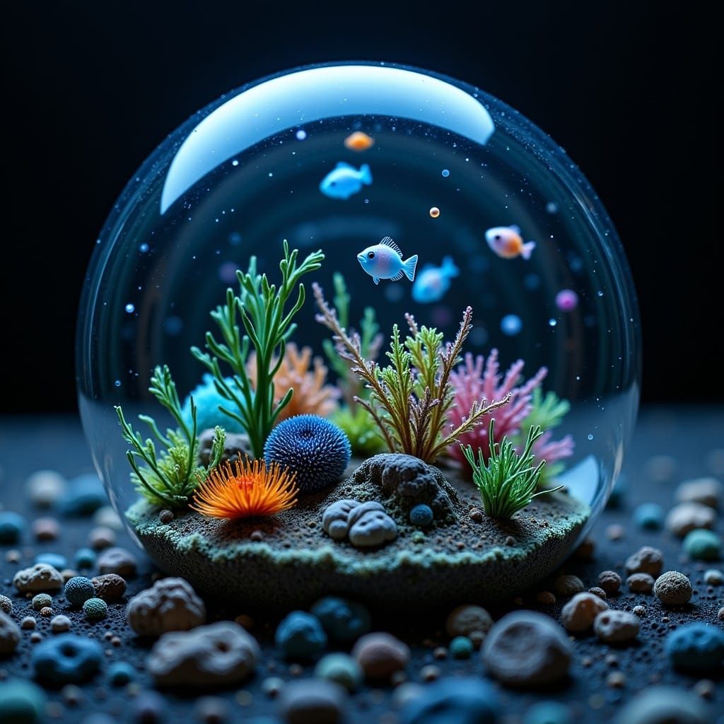 Bioluminescent Underwater World in a Soap Bubble