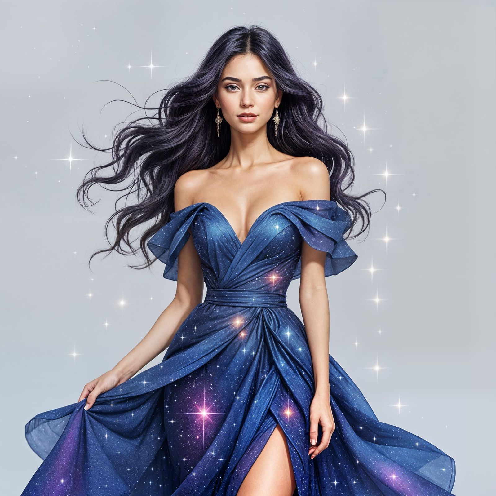Nebula Dress: Graceful Woman in Futuristic Fashion
