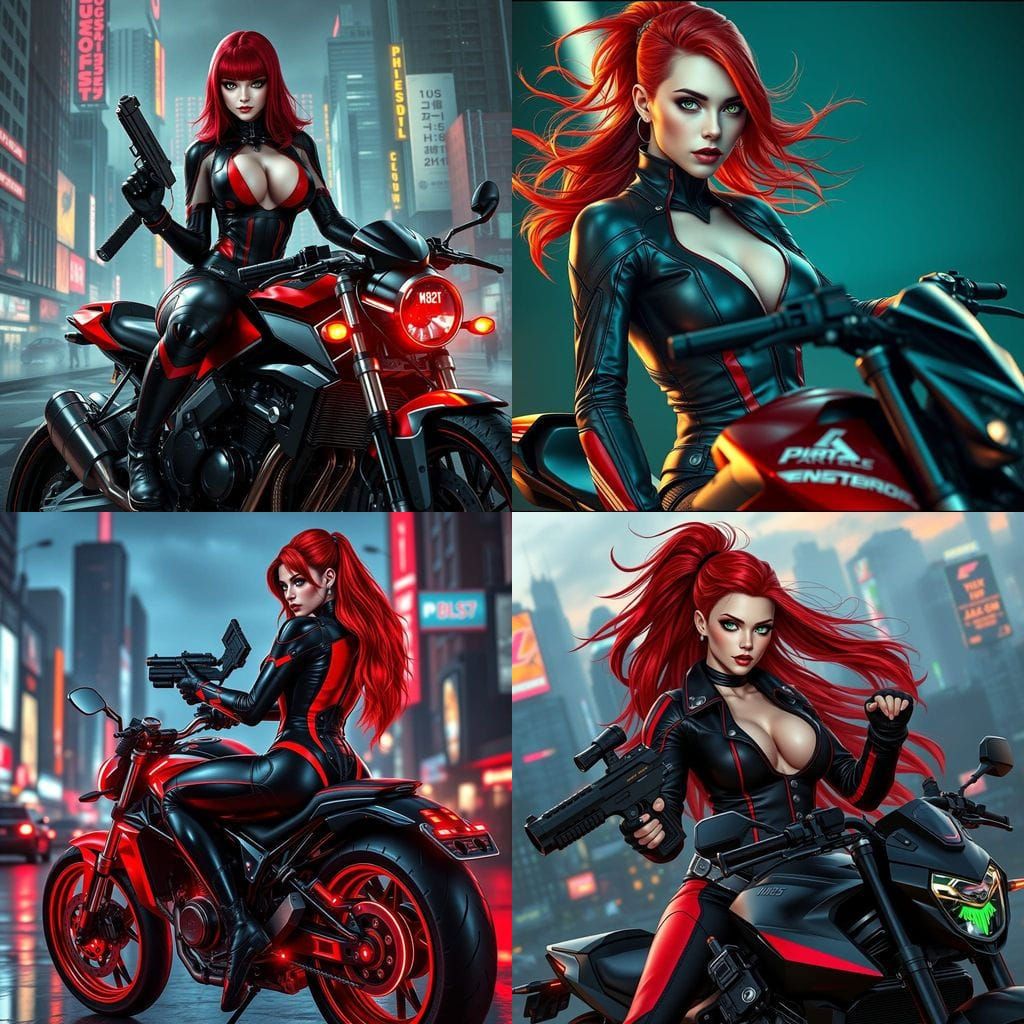 Sultry Cyberpunk Gynoid on Cycle