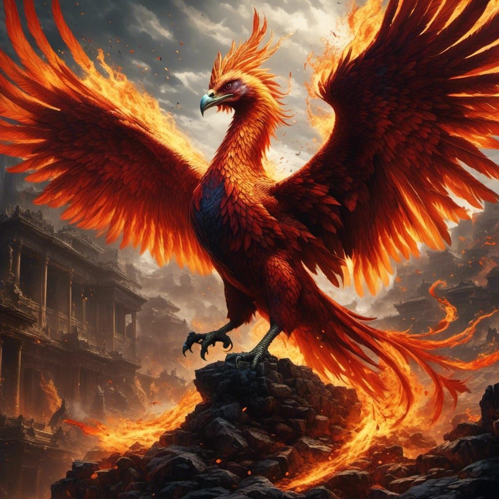Fiery Phoenix Rising: A Dark Fantasy Vision