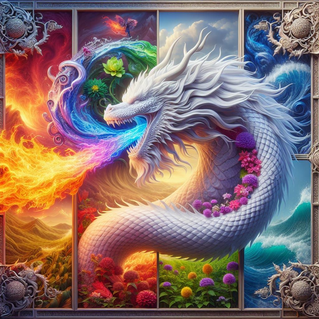 Iridescent Dragon Breathing Elements in Hyperrealistic Conce...