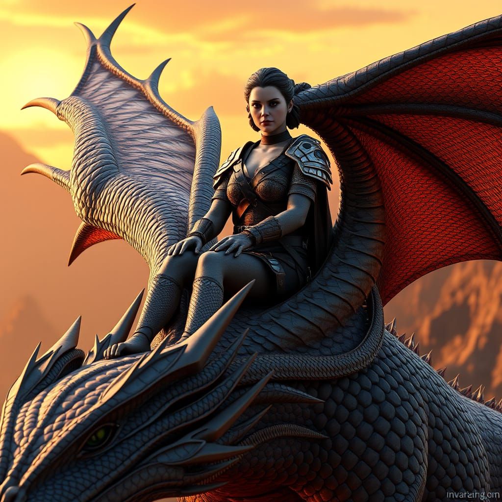 Regal Dragon Rider in Weathered Armor