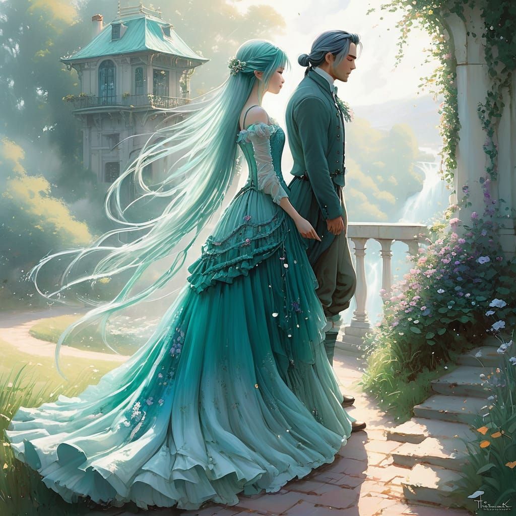 Anime Couple in Studio Ghibli Style