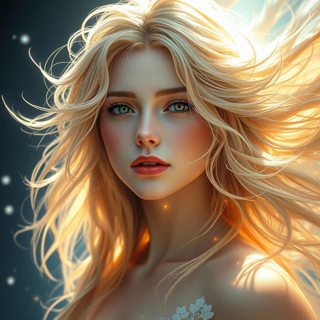 Ethereal Wind Goddess Portrait in Art Nouveau Style