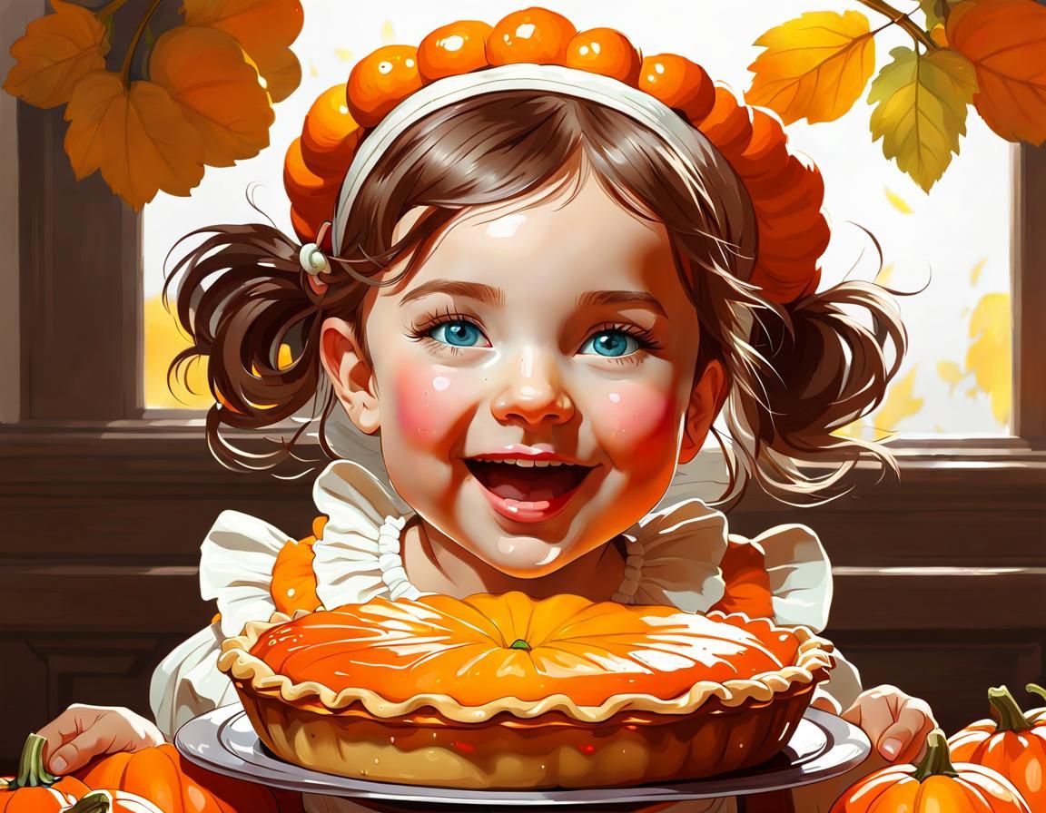Happy Baby Girl Eating Pie: Detailed Portrait