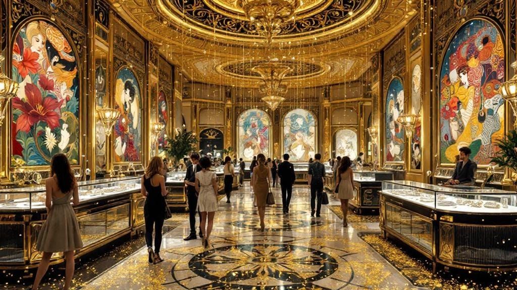 Art Nouveau Jewelry Gallery with Glitter Rain