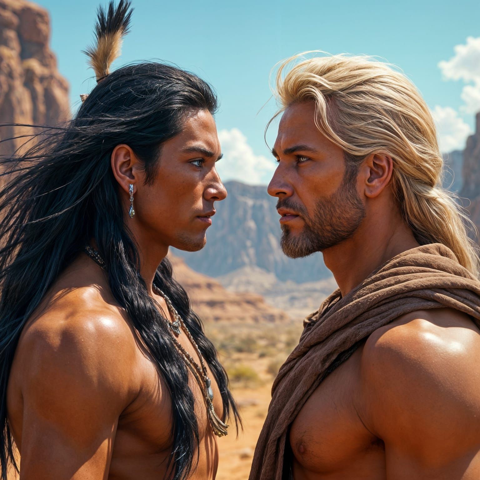 Native American Man in Desert, Hyperrealistic Digital Art