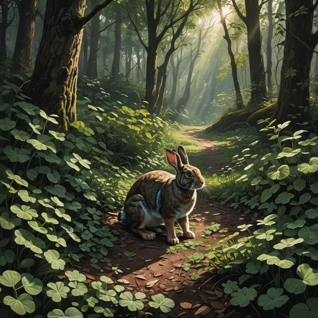 Eerie Wildlife Art: Rabbit and Stalking Tiger