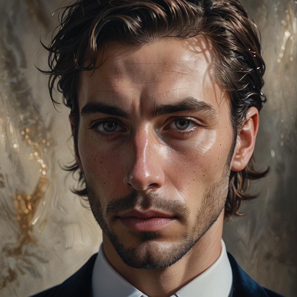 Hyperrealistic Man in Velvet Suit Close-Up