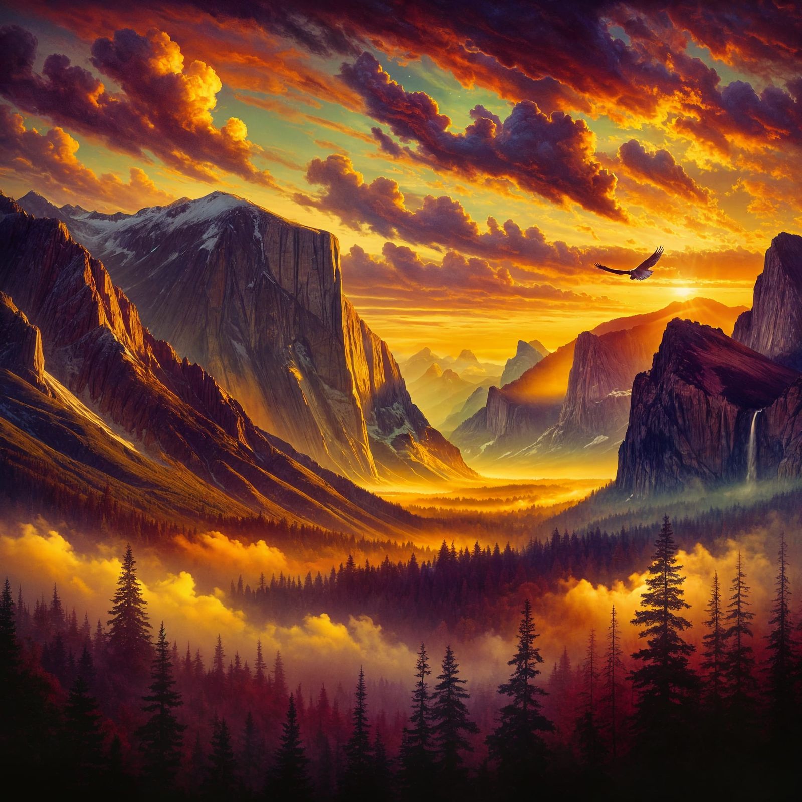 Tranquil Mountain Range at Sunset in Oil