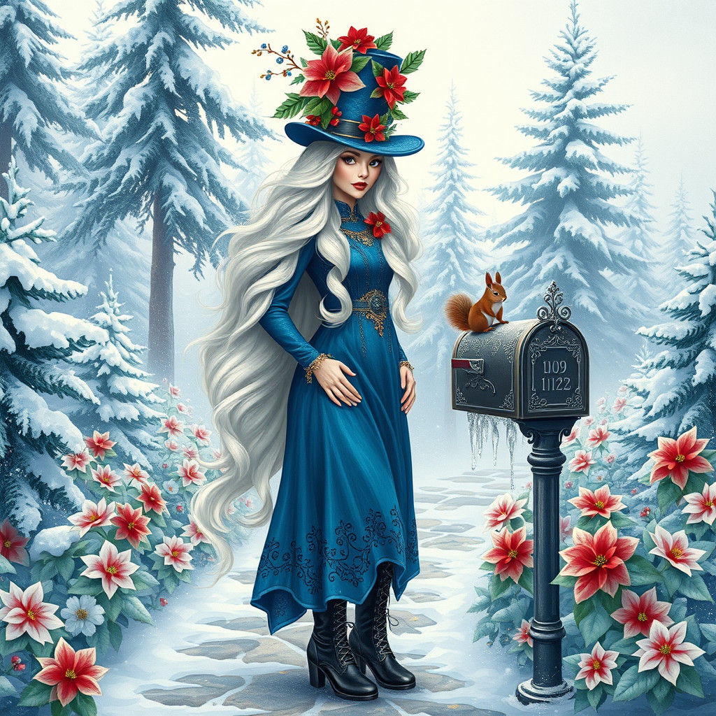 Steampunk Woman with Poinsettias in Street Art Style