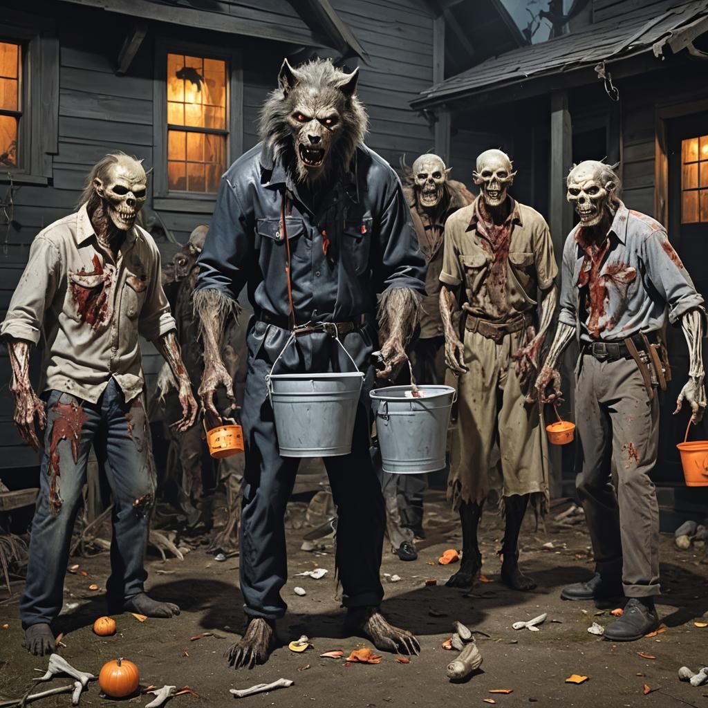 Werewolf Trick-or-Treating at Haunted House