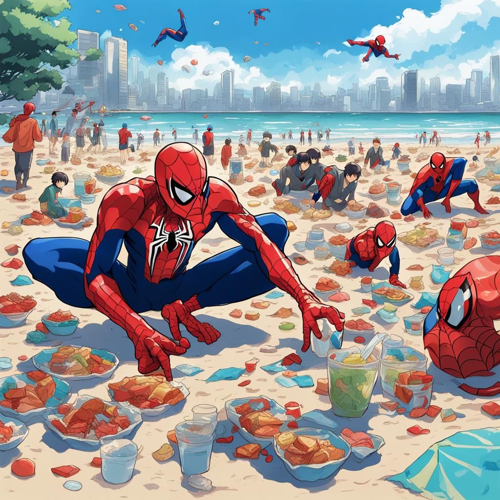 Spiderman Multiverse Vacation: Anime-Inspired Beach Scene