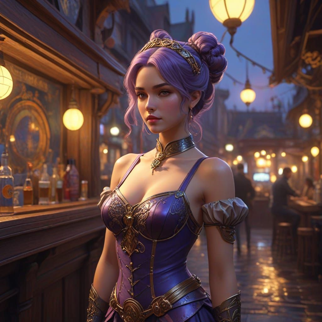 Fantasy Fairy Dive Bar in 50s Style, Golden & Neon Light