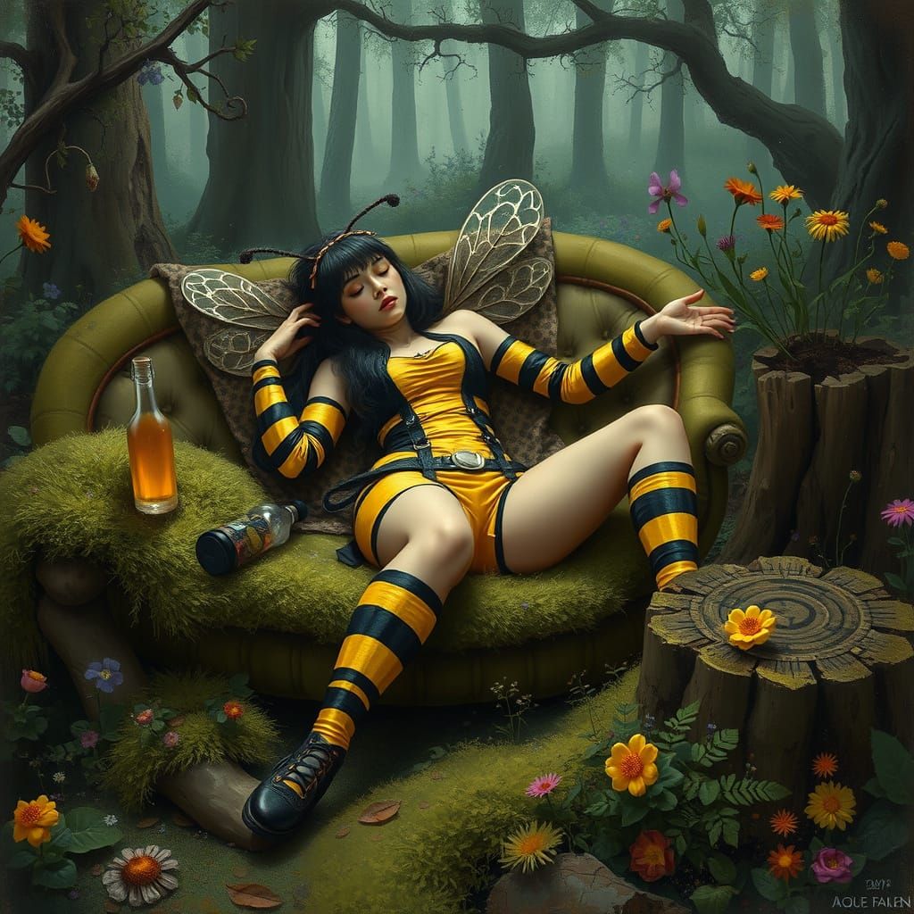 Bumblebee Pin-Up Girl in Dark Realism Style