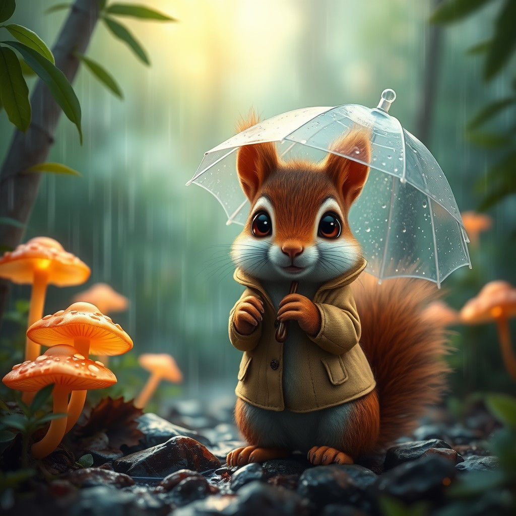 Rainy Forest Squirrel: A Matte Painting
