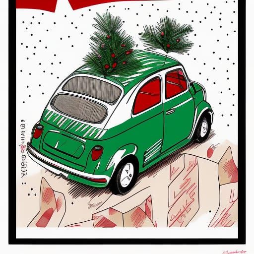 Fiat 500 Christmas Tree Bauhaus Illustration