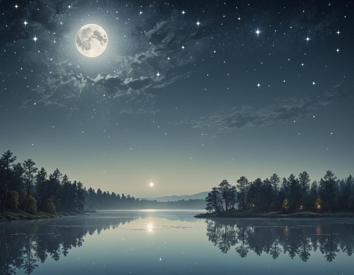 Magical Moonlit Night with Silhouetted Trees