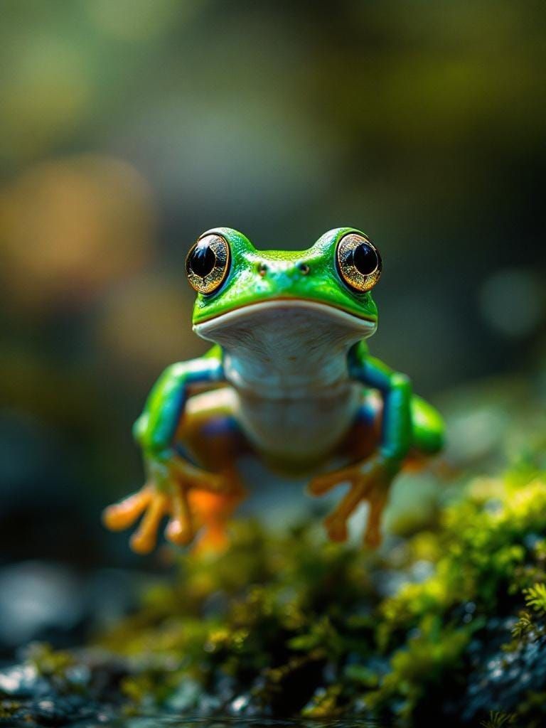 realistic frog caught in midair panic at sight of predators