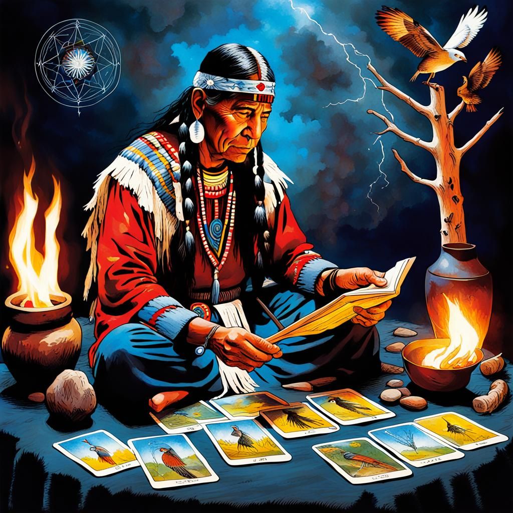 Native American Shaman Reads the Trickster Tarot