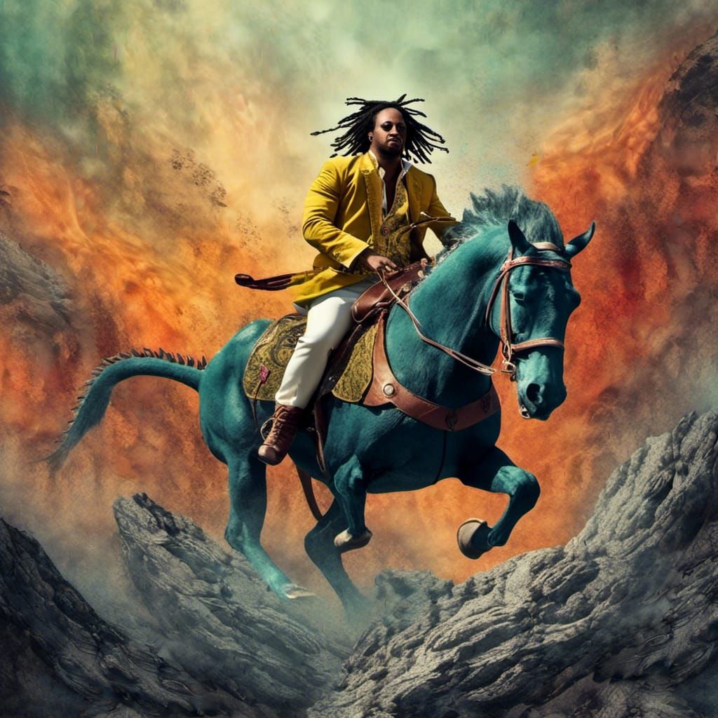 Dragon Rider Volcano Splash Art in Watercolor