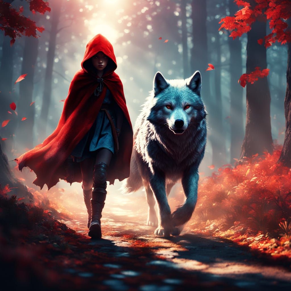 Little Red Riding Hood and Wolf in Spooky Forest Concept Art