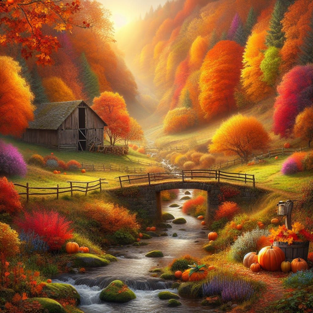 Magical Autumn Landscape with Deciduous Trees