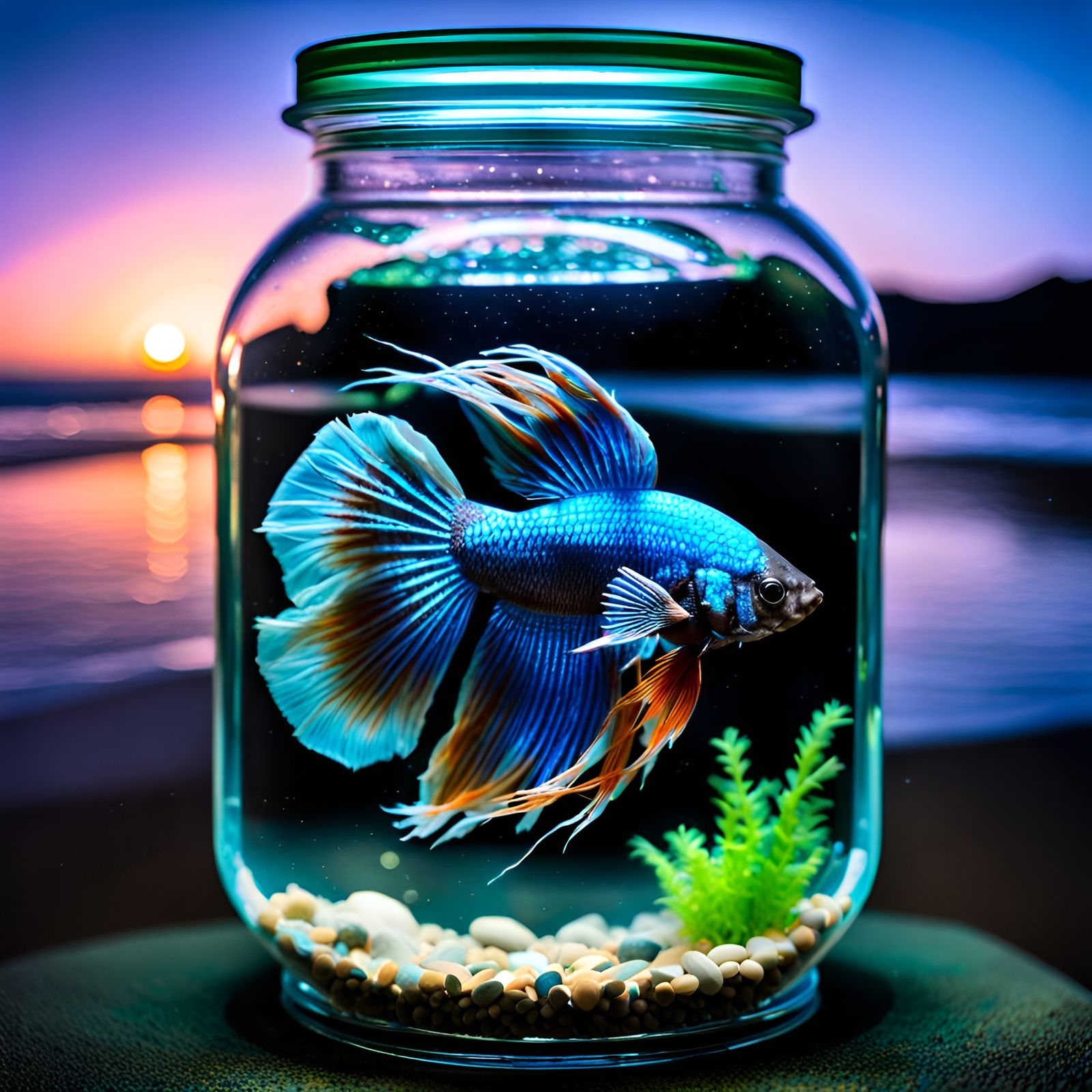 Betta fish in a jar