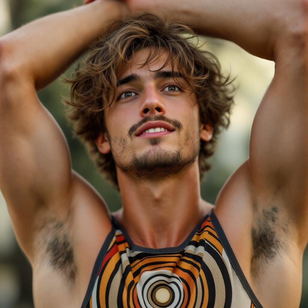 Joyful Teenager with Kandinsky Tank Top in Photorealistic St...