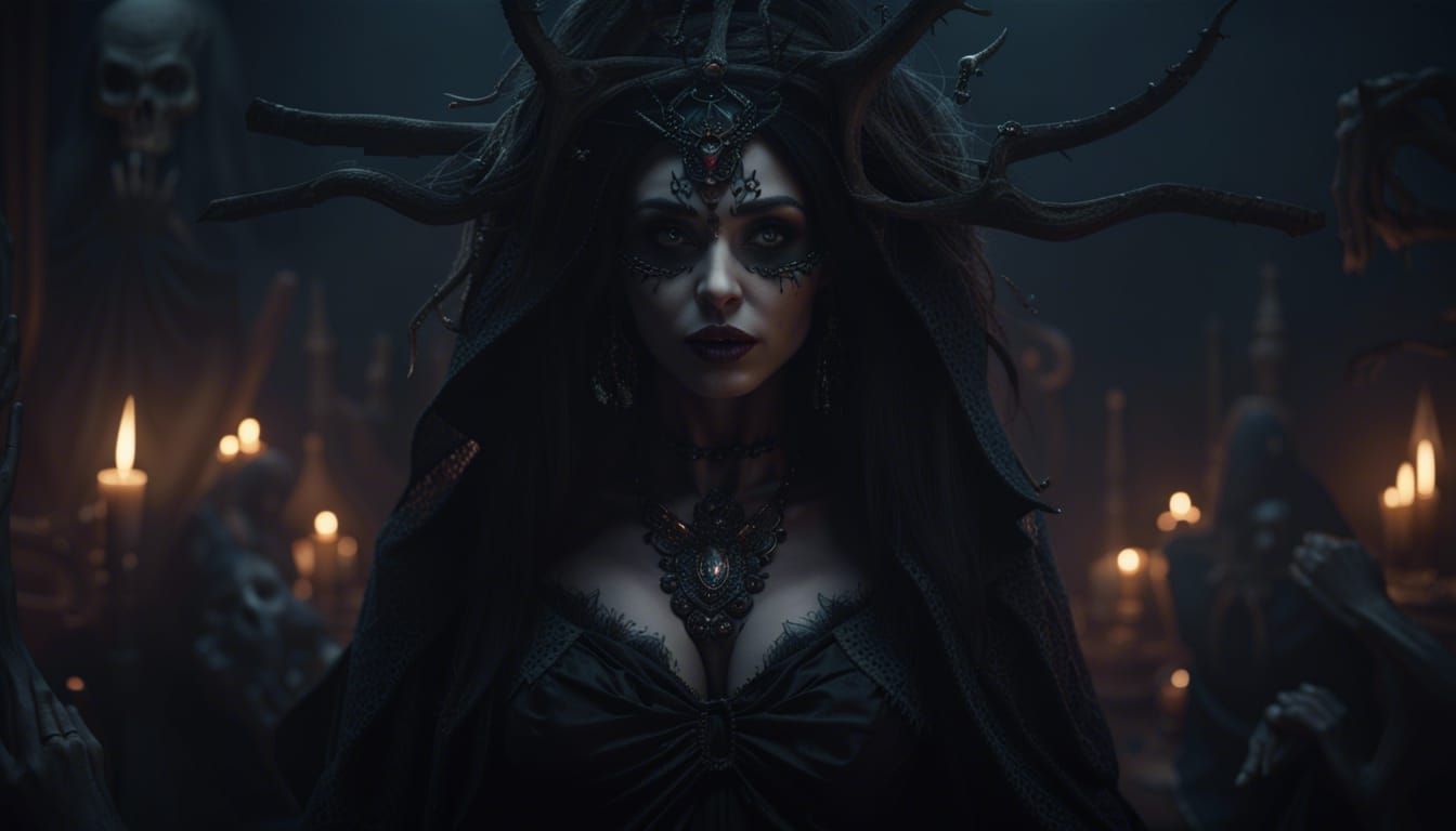 Occult Sabbath Led by Witch in Dark Fantasy Style