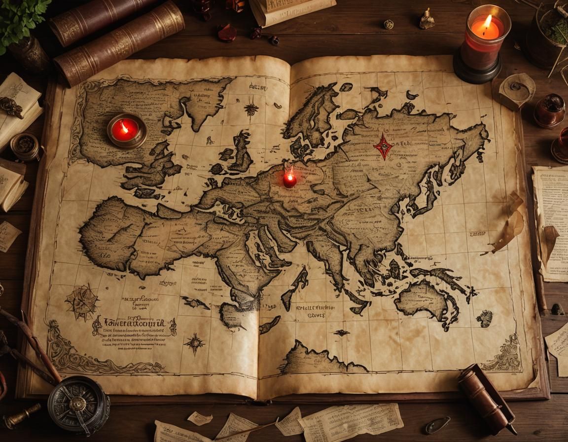 Medieval Parchment Treasure Map with Runes