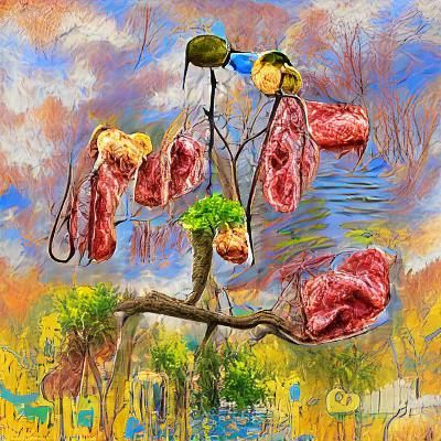 Meat on Mangrove Branches: Van Gogh-Inspired Concept Art