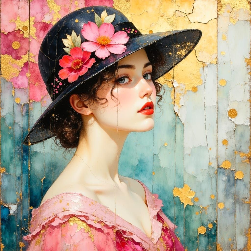 Ethereal Spring Portrait in Mixed Media Style
