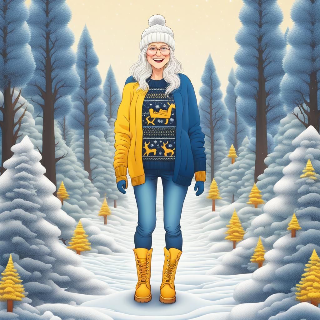 Woman in Christmas Sweater Walking Through Forest