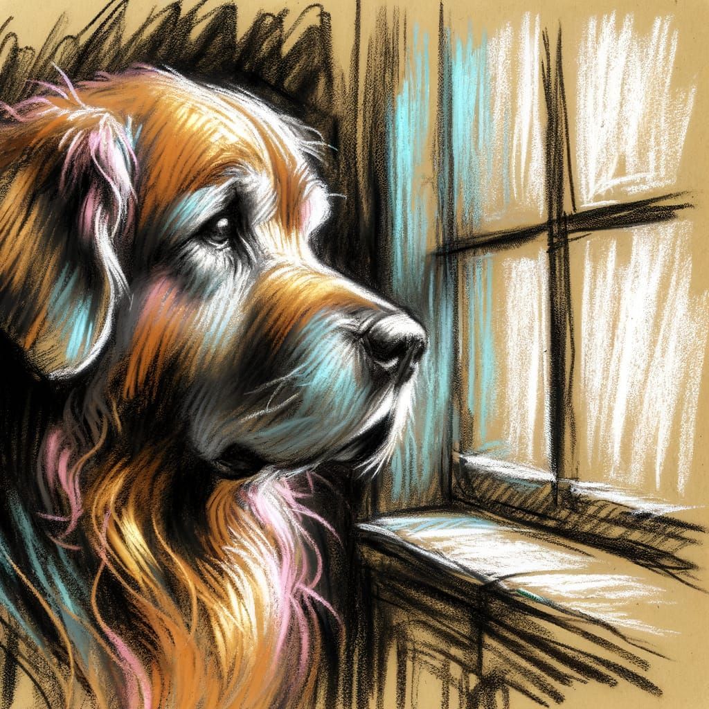 Tired Golden Retriever Gazes Hopefully Through Window