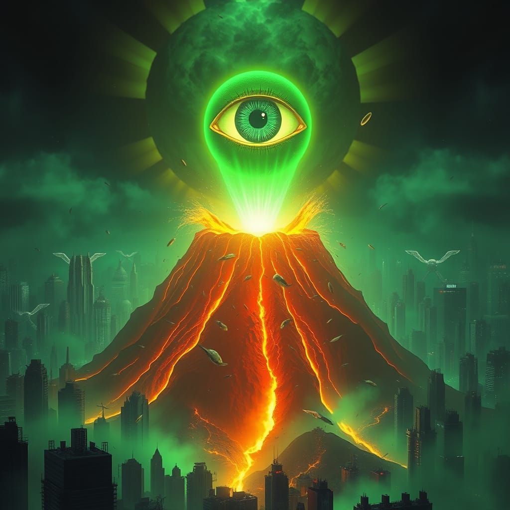 Glowing Eye Ominously Surveys a Toxic Green Volcanic Apocaly...