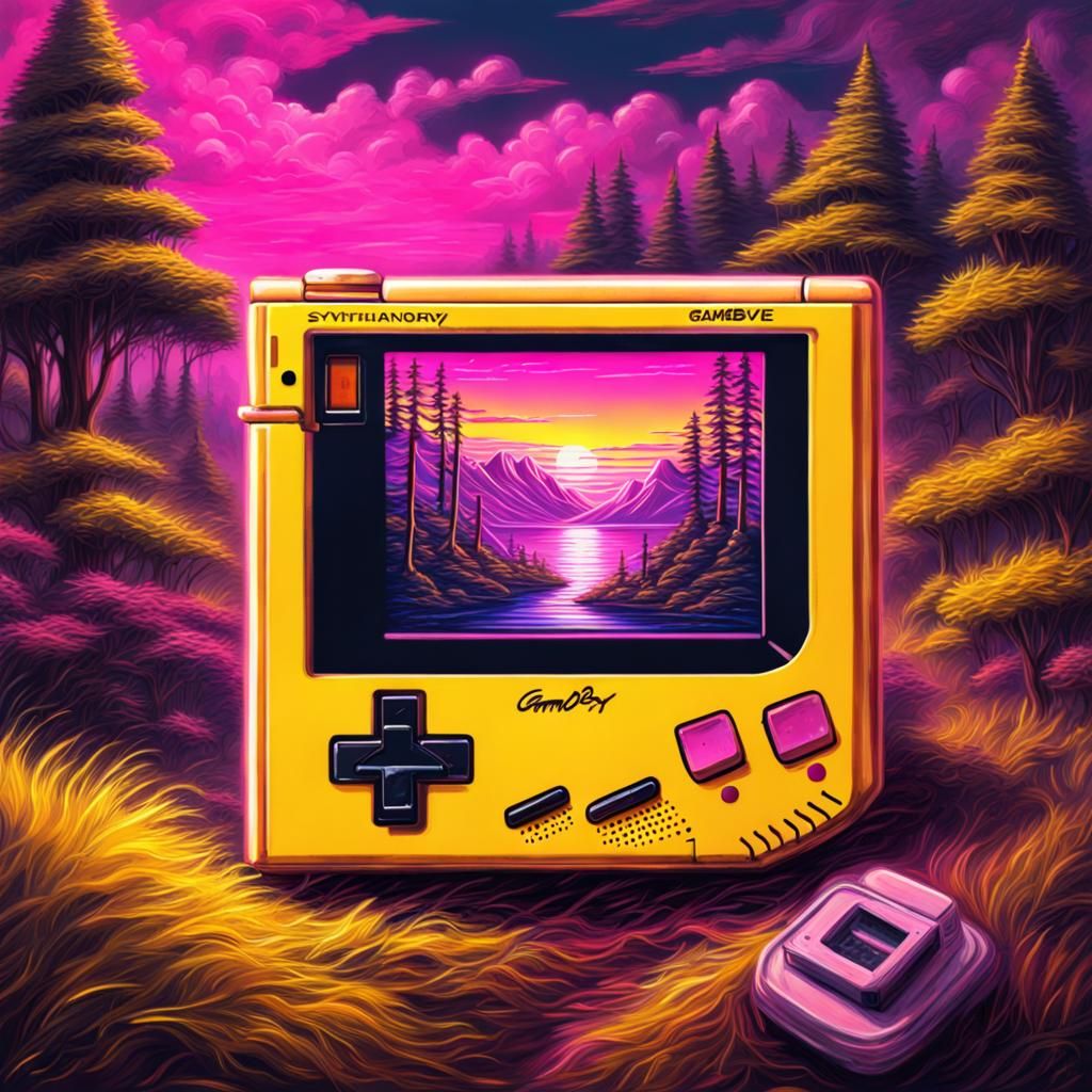 Synthwave Gameboy Scene in Yellows and Pinks