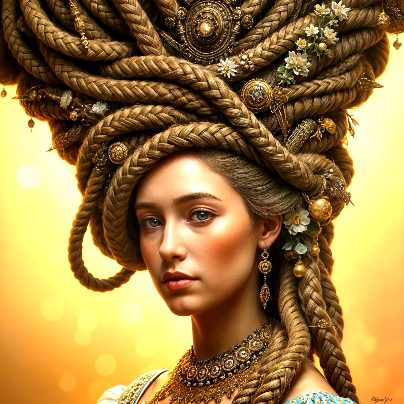 Surreal Grandeur of Lavish Hairpiece in Golden Light