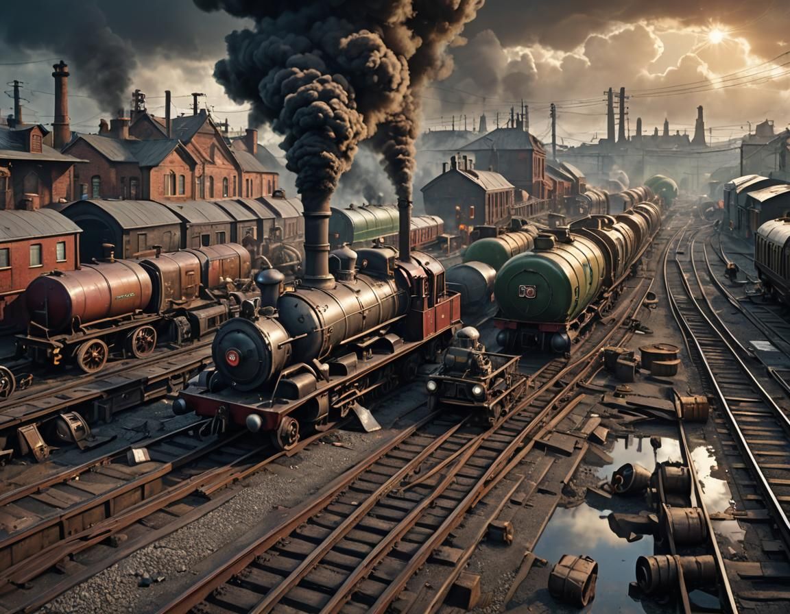 Dieselpunk Train Station in Grimdark 1940s Style