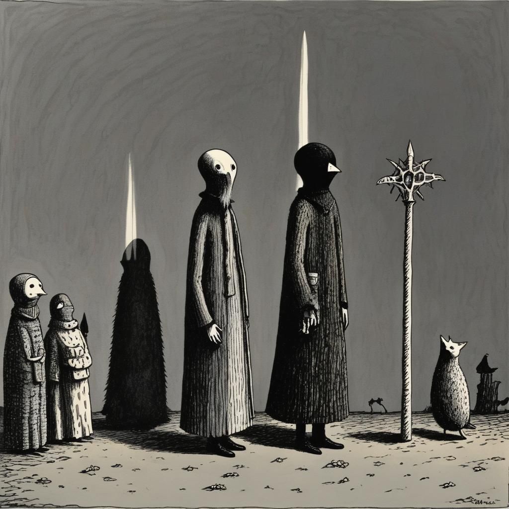 Grimdark Illustration in Gorey Style