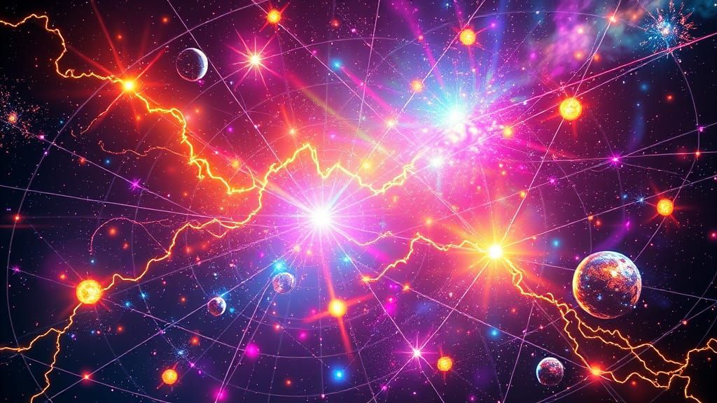 Galactic Crystal Cosmogony in Neon-Lit Digital Art