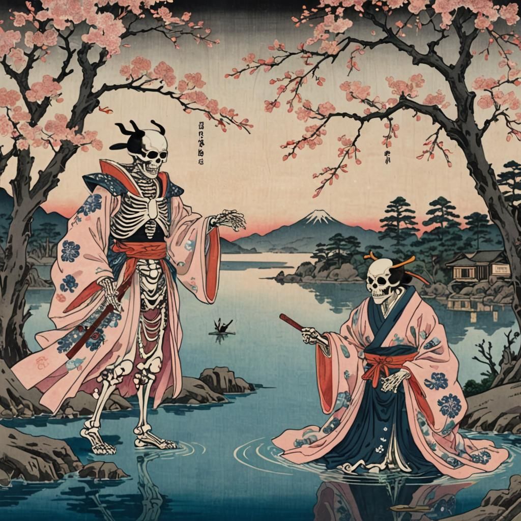 Ukiyo-e Kabuki Actors and Skeleton Spectre