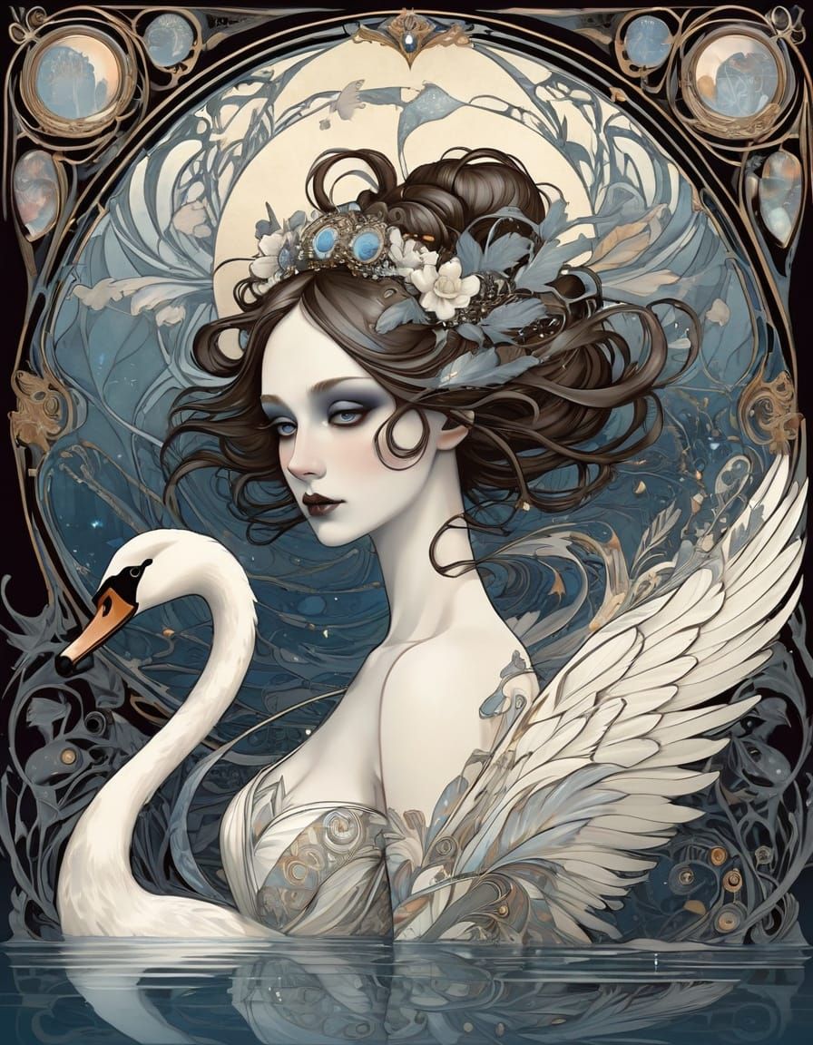 Porcelain Swan Glides on Misty Lake