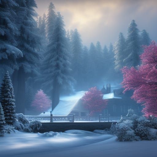 Detailed Winter Landscape Matte Painting