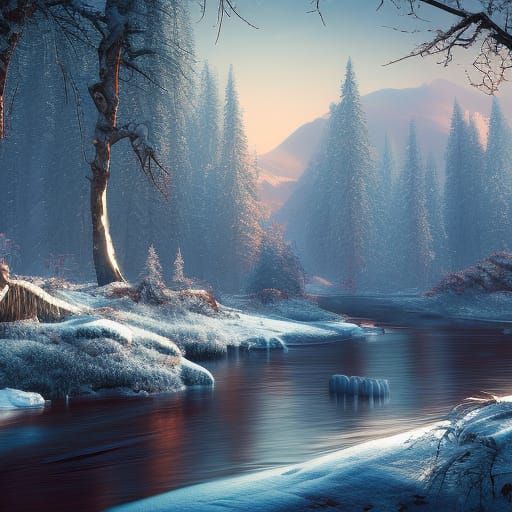 Winter Landscape in Detailed Matte Painting Style
