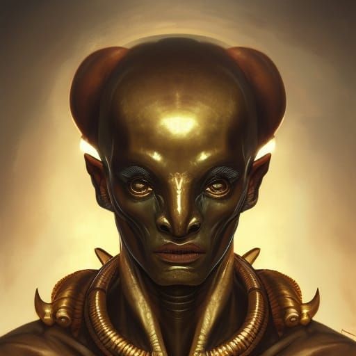 Alien Egyptian Pharaoh Portrait in Hyperdetailed Style